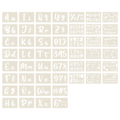 50 stencil per calligrafia con alfabeto - Riutilizzabili
