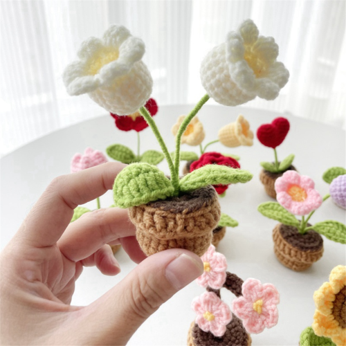 C Handgestrickte Topfblumen Häkelarbeit 2