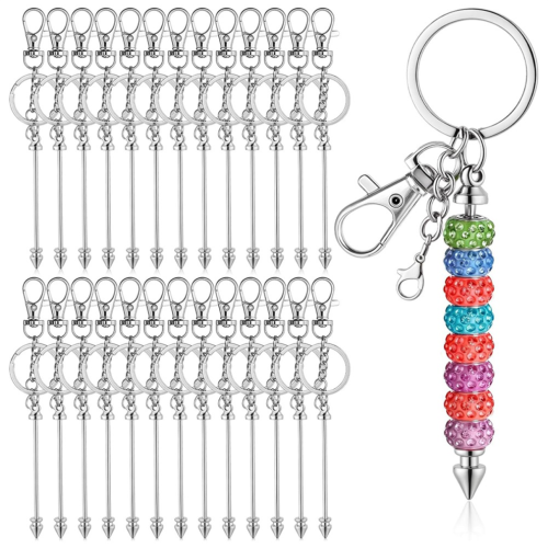 26 Pcs Beadable Keychains, Silver Keychain Making Kit 1