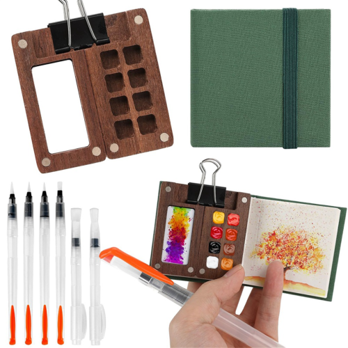 Mini set di acquerelli - Kit da viaggio portatile con tavolozza in legno, 1