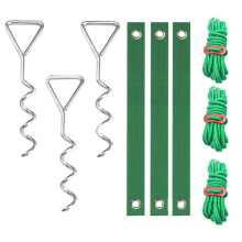 Kit di 3 picchetti a spirale per alberi da 30 cm con cinghie di ancoraggio e corde.