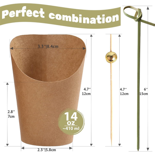 50 coupelles de charcuterie Kraft de 14 oz avec 200 bâtonnets (2 types) 1