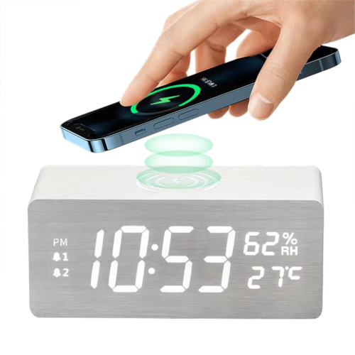 Reloj calendario LED de madera con carga rápida de 15 W B 2