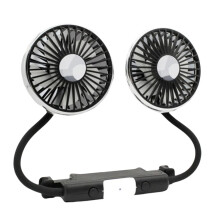 360 verstelbare autoventilator met LED-verlichting, USB-aansluiting en dubbele ventilatorkop voor verkoeling.
