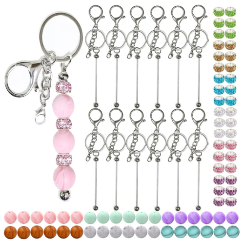84Pcs Beadable Keychains Set with Silicone Beads