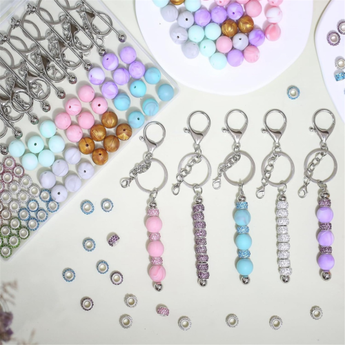 84Pcs Beadable Keychains Set with Silicone Beads 2