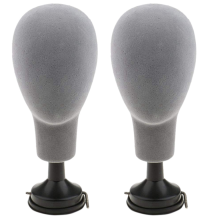 2x Fluweelzachte schuimrubberen mannequinhoofden/pruikenhouders, grijs