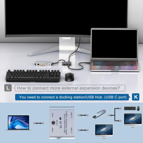 Switch splitter per 2 computer, switch KVM USB-C bidirezionale