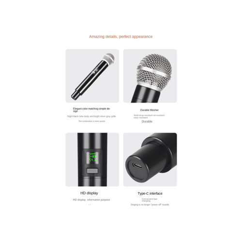 Ασύρματο μικρόφωνο UHF Karaoke φορητό με μπαταρία λιθίου 1 καναλιού 2