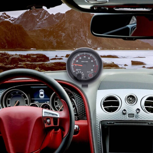 3.75 inch 12V White LED Backlit Tachometer Gauge with Red Shift Light 1