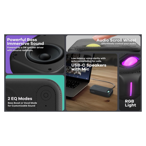 CAANKEI USB-C Speaker, 2- Way Compact Stereo Speaker, Call Controls 1