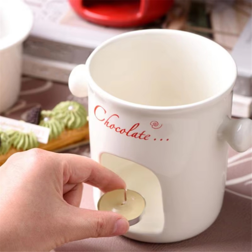 Fonduebecher aus Keramik, weiß 2