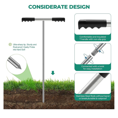 Soil Probe Rod, 32-48 Inch Adjustable Ground Probe Tool with T-Handle 2