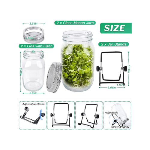 Seed Jar Kit with 2 Wide Mouth Jars Bean with Mesh Screen Lids 2