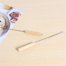 Tenedores de fondue de acero inoxidable con mango de madera de roble, 9,5 pulgadas