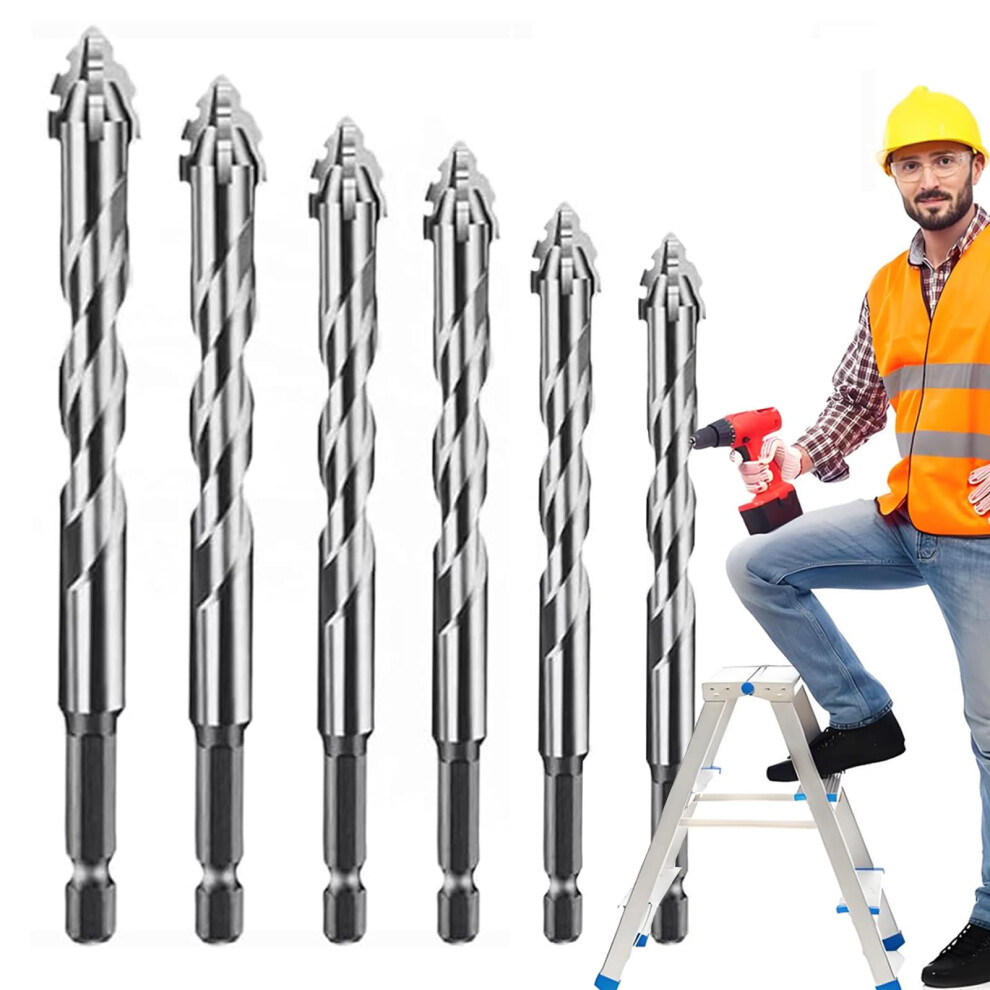 Eccentric Drill Bit Set, 6Piece Fouredged Sawtooth For Concrete, Glass, Ceramic, Wood, Metal 9412369670519