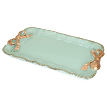 Bandeja decorativa para casa e casamento, com design elegante de laço, feita de resina com base antiderrapante. Design compacto, ideal para guardar