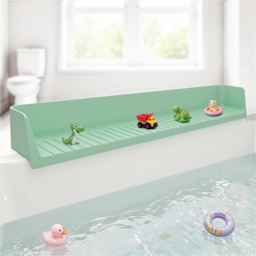 Paraspruzzi per vasca da bagno per bambini, in silicone, colore verde. 1