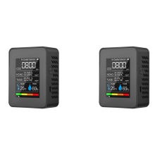 2x 5-in-1 luchtkwaliteitsmonitor, USB oplaadbare CO2-detector, zwart