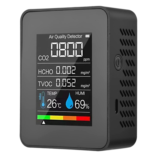 2x 5-in-1 luchtkwaliteitsmonitor, USB oplaadbare CO2-detector, zwart 1
