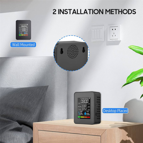 2x 5-in-1 luchtkwaliteitsmonitor, USB oplaadbare CO2-detector, zwart 2