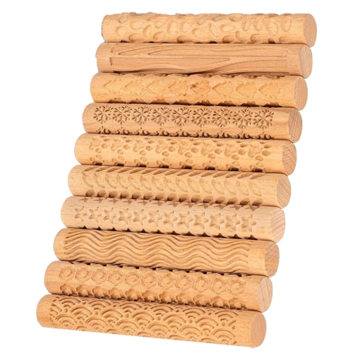 10 Pcs Wooden Clay Texture Roller Set for Pottery and Ceramics