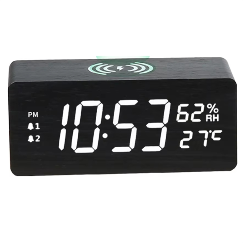 Reloj calendario LED de madera con carga rápida de 15 W C