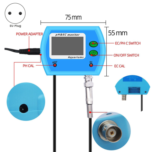 Online-pH-/EC-Messgerät mit Säuremessgerät (2-in-1-Gerät) – pH-/EC-Messgerät mit EU-Stecker 1