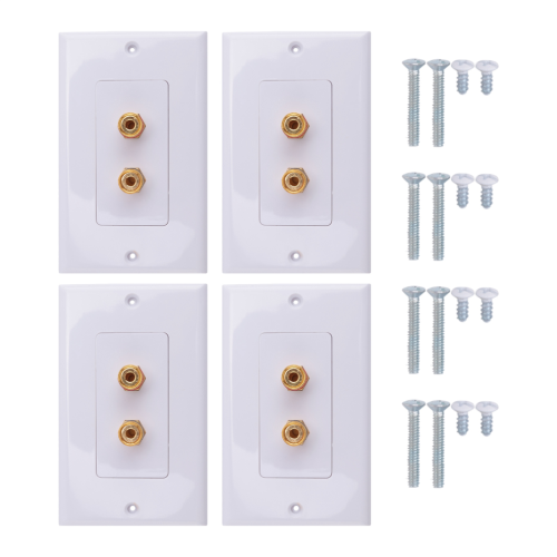 4 Pack Single Gang 1.0 Speaker Wire Wall Plate (Banana Plug), White 1