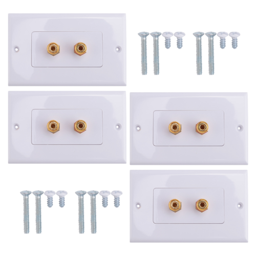 4 Pack Single Gang 1.0 Speaker Wire Wall Plate (Banana Plug), White 2