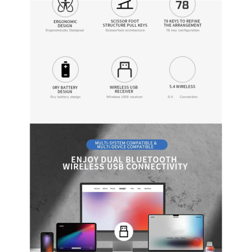 Wireless Mini Trackball Keyboard,78-Key,Bluetooth Keyboard 1