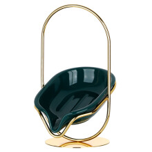 Saboneteira elegante em formato de folha, com drenagem automática, porta-sabonete de cerâmica para banheiro e cozinha com design sofisticado, ideal