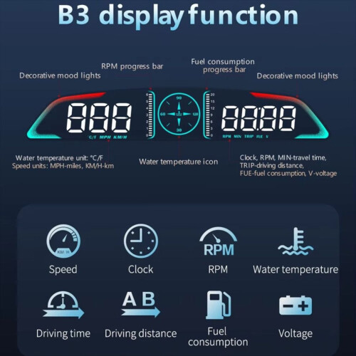 Car HD Head-Up Display Smart HUD Voltage Security Alarm Display B3 1