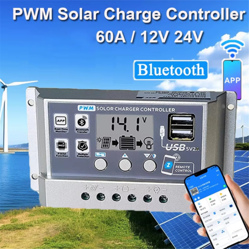 PWM Solar Charge Controller Wifi Bluetooth 60A 12V 24V Auto Dual USB 1