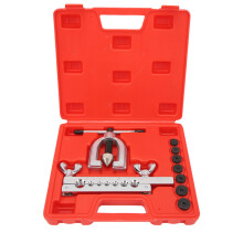 Kit d'outils à double évasement avec outils pour tubes en laiton et raccords pour conduites de frein. Comprend 4 conduites en cuivre, aluminium et