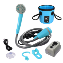 Tragbare Campingdusche, Outdoor-Duschpumpe, blau & grau