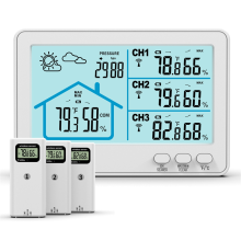 Trådlös väderstation med LCD-skärm och temperatur- och fuktighetssensor, vit