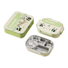 Boîte à déjeuner de dessin animé, conception-panda vert 5 carrés