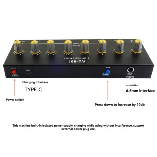 Mixer audio ricaricabile a 8 canali, portatile per esterni. 2
