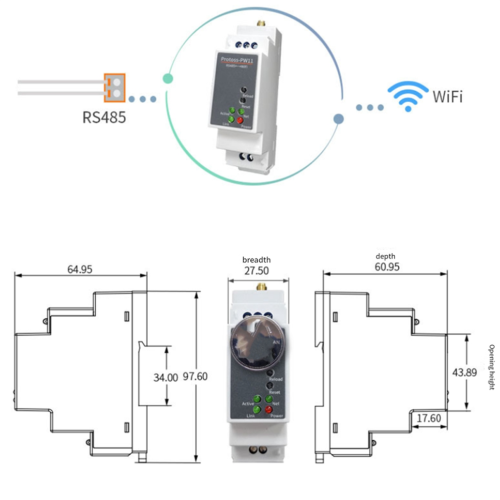 Convertitore da RS485 a WiFi per guida DIN, dispositivo seriale, server 2