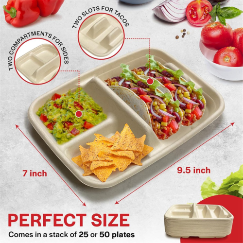 Πιάτα Taco μιας χρήσης για 2 Tacos & 2 συνοδευτικά χάρτινα πιάτα 2