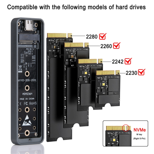 Boîtier SSD NVMe M.2 20 Gbit/s USB 3.2 Gen 2x2 Type C 1