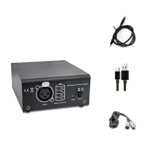 1-Channel 48V Phantom Power Supply with XLR 3 Pin Microphone Cable