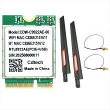 RTL8922AE WiFi7-kort+2X10DB Antenn 2,4G/5G/6G Tri-Band 6338Mbps