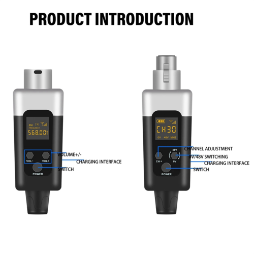 Trasmettitore e ricevitore per microfono wireless XLR 0V/48V 2