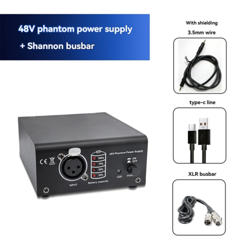 1-Channel 48V Phantom Power Supply with XLR 3 Pin Microphone Cable 1