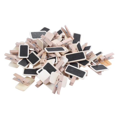 50 Mini Tableau noir bois message rectangle ardoise clip carte 1