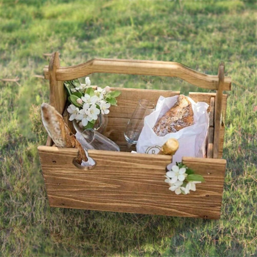 Träfällbart picknickbord för utomhusbruk, konvertibel förvaringskorg i trä 2
