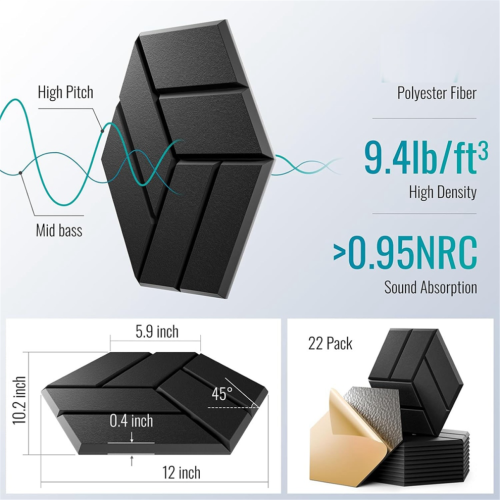 22Pcs Self-Adhesive Acoustic Panels,Sound Panels for Home Studio A 1