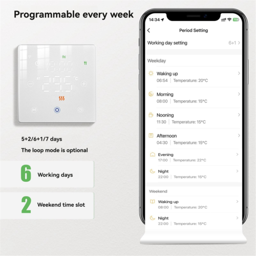 Tuya WiFi Smart Home Golvvärme Smart Switch Vit 1